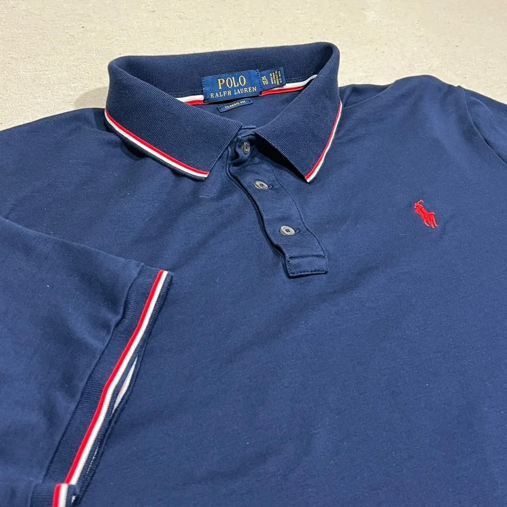 Polo Ralph Lauren Classic Fit Navy Blue Mens Polo Shirt XL Red Pony Logo‎
